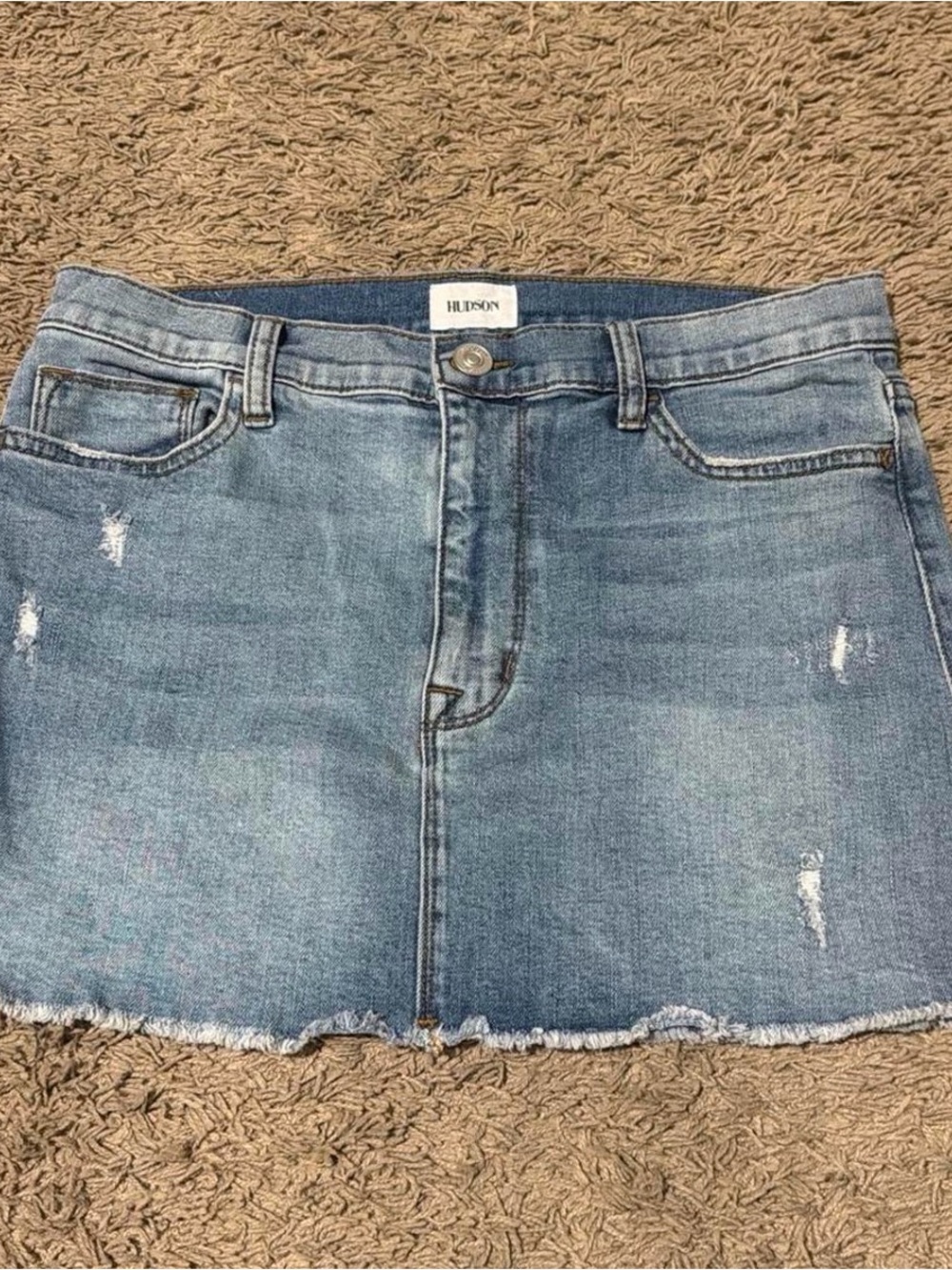 Hudson Jeans Light Wash Distressed Denim Mini Skirt